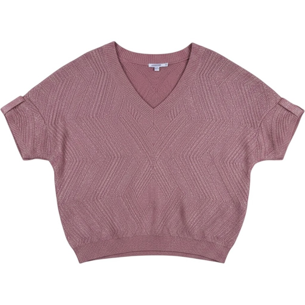 Chico's Sweater 2 L 12/14 Shimmer Rose Pink V Neck Knit Party Office Holiday